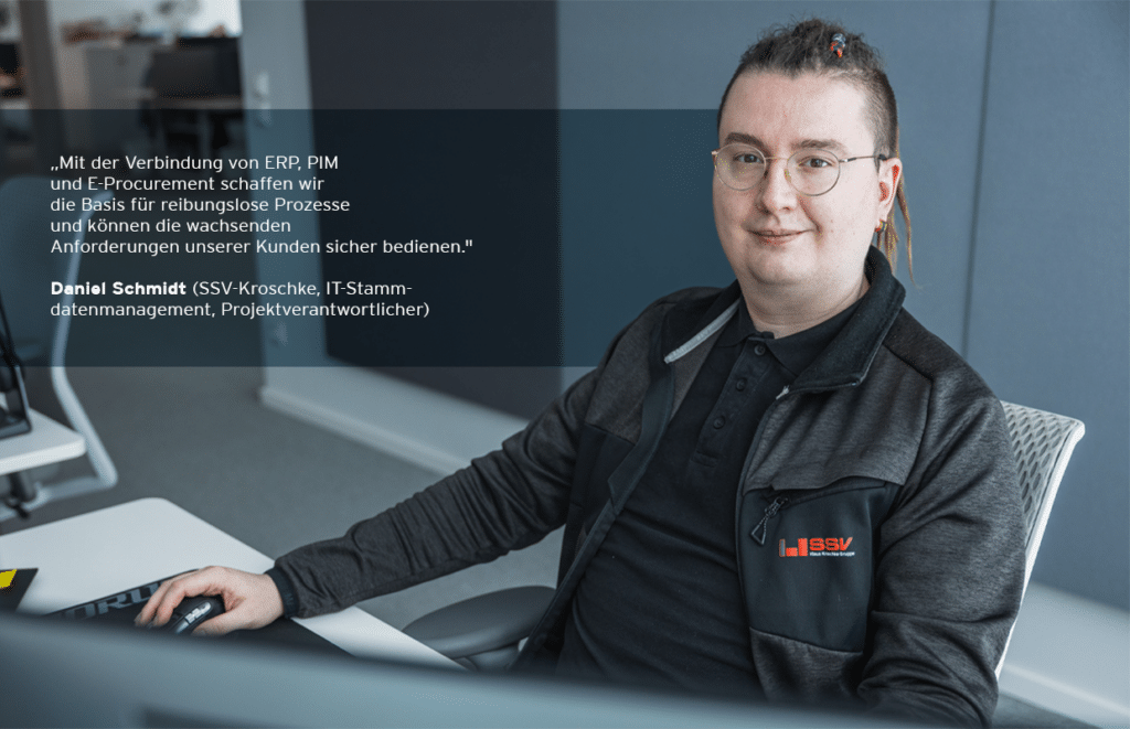 Mitarbeiter von SSV-Kroschke präsentiert nextPIM-Einführung zur Optimierung der Produktdatenprozesse